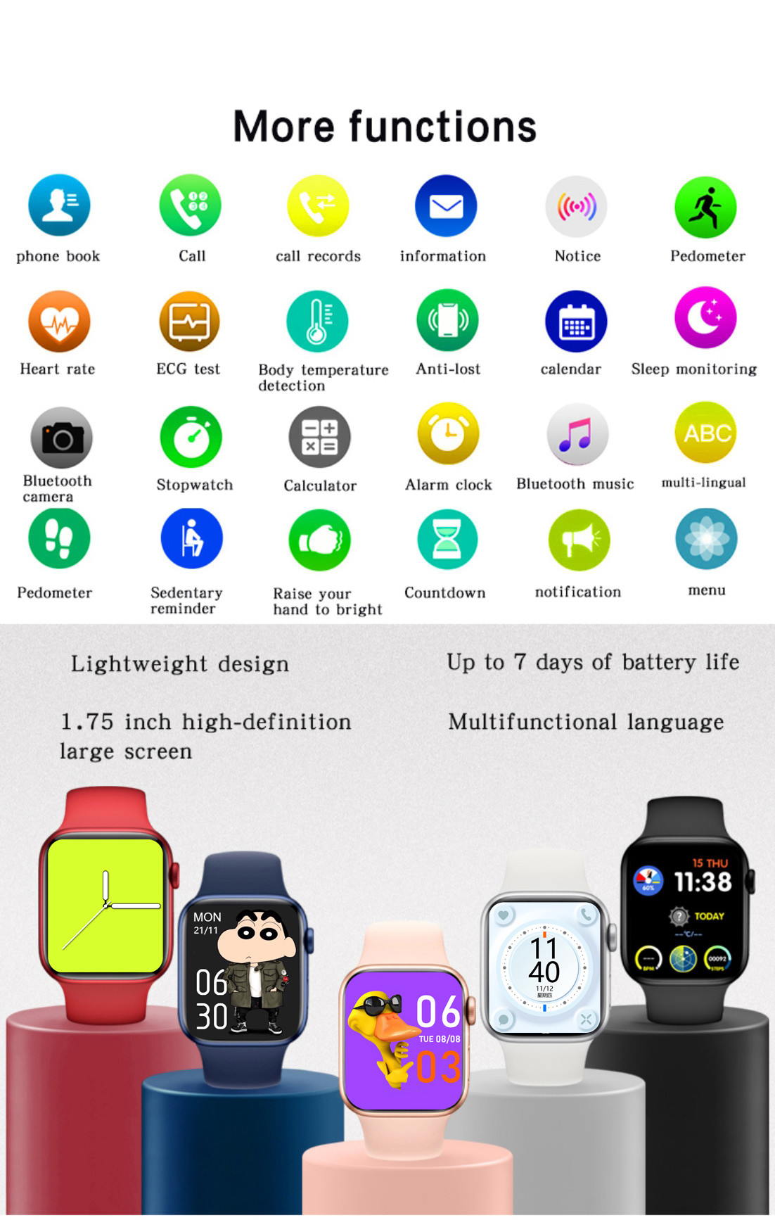 1.75 Inch Ble 3.0 Full Touch Fitness Tracker GTS Blood Pressure Smartwatch