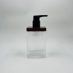 Glass Bathroom Accessories Set Wood Pump Ribbed Vertical Stripe Soap Dispenser