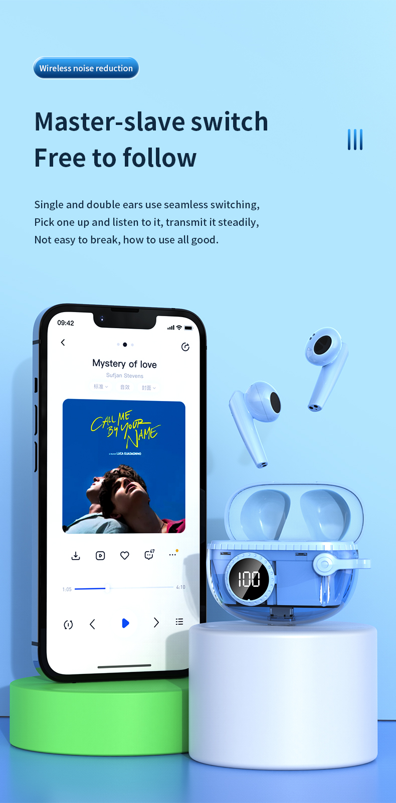 TWS 5.3 Wireless Earbuds In-Ear Headphone with Strong Bass Smart Touch Noise Cancelling