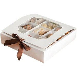 China Eco Friendly Clear Lid Custom White Paper Donut Dessert Packaging Box With Grid Divider factory