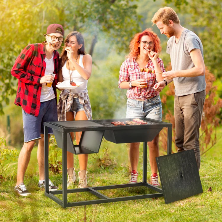 Outdoor Garden 4-in-1 Metal Wood Burning Firepit Ice Bucket Cooler Charcoal BBQ Grill