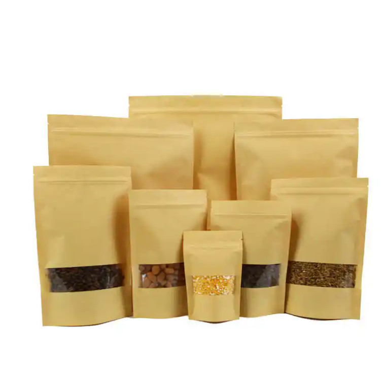 Doypack Ziplock Brown White Kraft Craft Paper Standing Up Pouches Food Powder Tea Coffee Packaging Zipper Bags