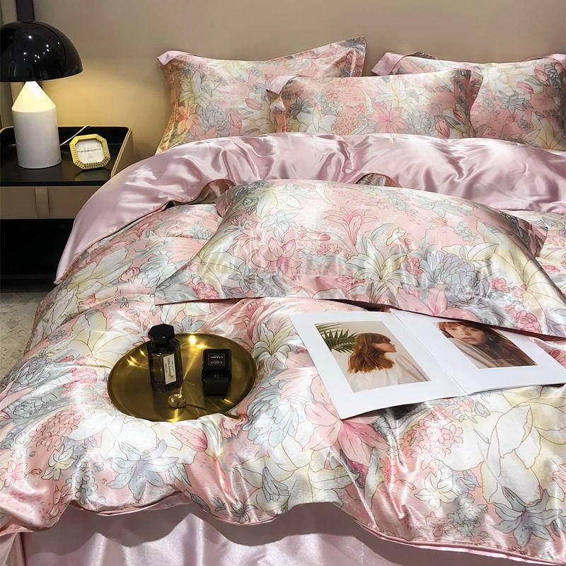 Diagonal Printing Mulberry Silk Fitted Sheet Set for 100% Silk Bedding in Market