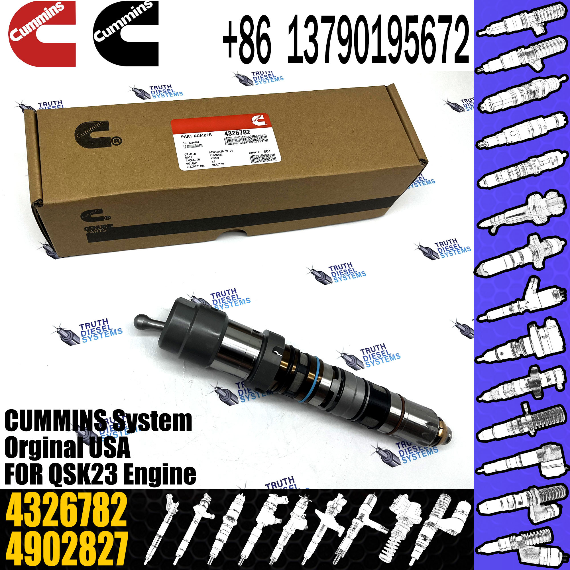 OTTO QSK23 Fuel Injector Assembly 4001813 4087893 4088416 4088428 4326780 4326781 4326782