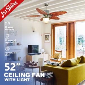 China Traditional 52inch Wood Blade Pull Chain Control Switch Decorative Ceiling Fan with Lights factory