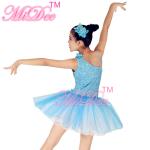 Diagonal Neckline Glitter Floral Tutu Dress Blue Little Girls Dance Clothes