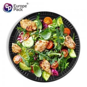 China Europe-Pack eco friendly cornstarch biodegradable round black 10 inch fast food plates on sale