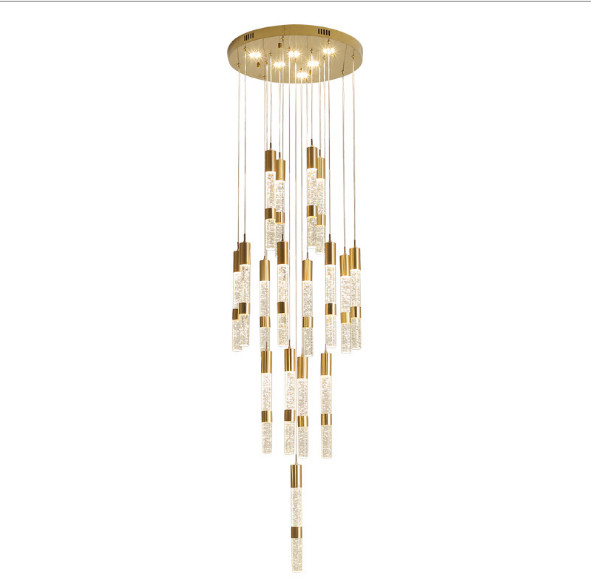 LED 3W Aluminium Rotating Stair Crystal Pendant Light Linear Shape D35*580mm