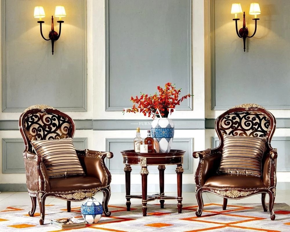 Luxury Wooden Frame Leather Antique Leisure Arm Chair For Living Room Furniture