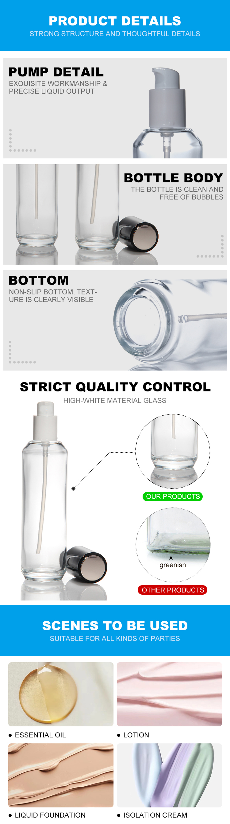 Wholesale Private Label Cosmetic Dropper Bottle Transparent Skincare Set Packaging Lotion Toner Perfume Oil Cream Jar