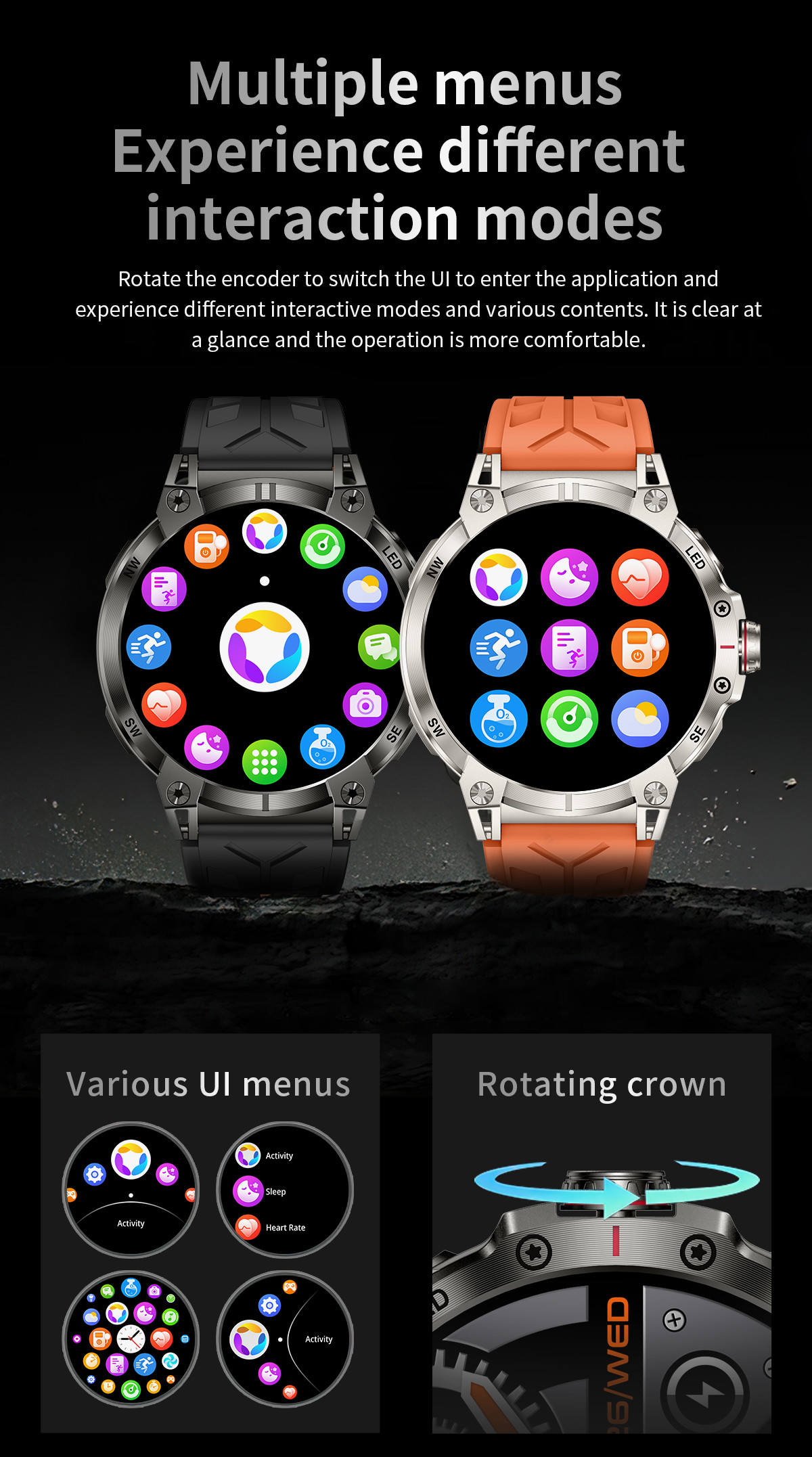 1.85" Rugged Smart Watch Touch Screen Bluetooth Calling Flashlight Compass