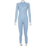 Long Sleeve Women Bodycon Jumpsuit , Zipper V Neck Ribbed Long Sleeve Jumpsuit