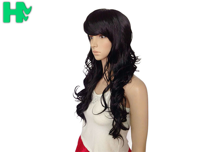 High Temperature Fiber Long Synthetic Wigs Side Fringe Light Brown