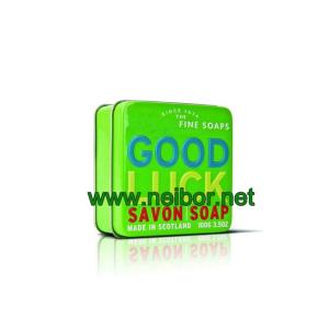 China square shape soap tin box soap holder with embossing texts on sale