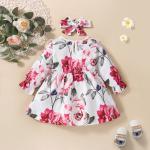 120cm Children Polyester Peony Flower Long Sleeve Lace Dress For Toddler