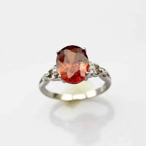 China White Gold Plated 925 Silver Jewelry 8mmx10mm Oval Red Cubic Zircon Ring(R77) factory