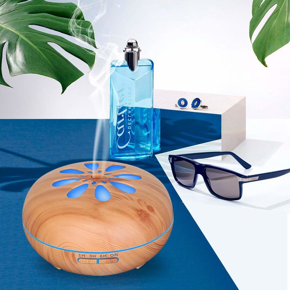500ml Ultrasonic Cool Mist Wood Grain Aromatherapy Cool Mist Diffuse with Color LED Lights