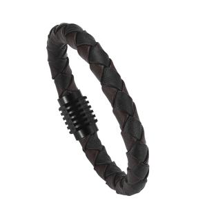 China Hot stainless steel magnet buckle leather rope bracelet men custom leather bracelet factory