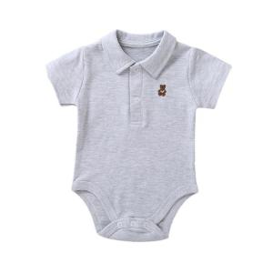 China Custom LOGO Color Cute baby Short Sleeve Short romper Lapel Neck litter bear logo print polo baby bodysuit with Snap But factory