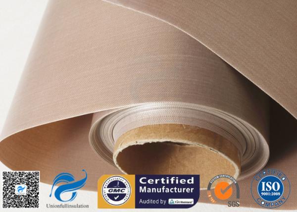 Tan PTFE Coated Fiberglass Fabric For Hot Press Anti Stick Purposes