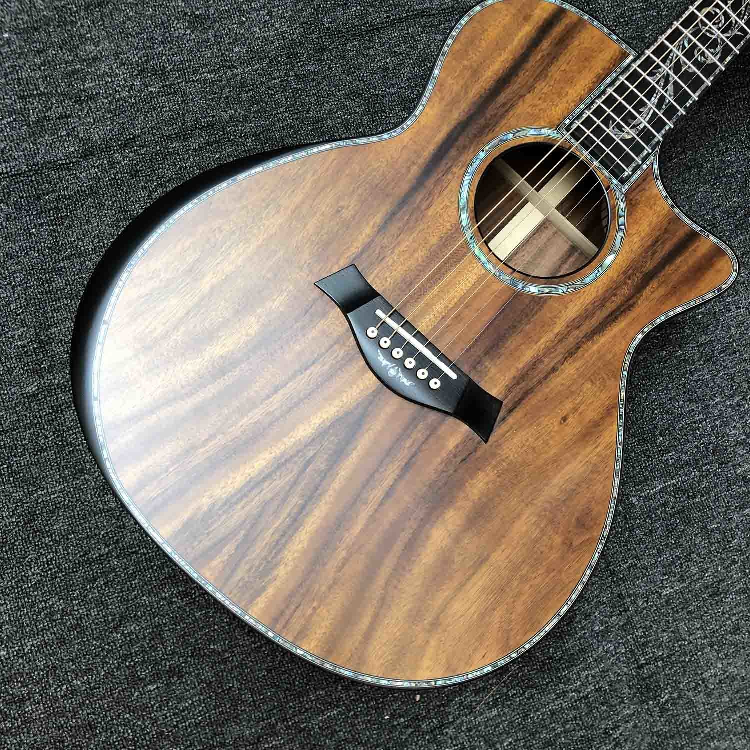 Custom 41 Inch Matte Solid KOA Top Acoustic Guitar with Abalone Ebony Fingerboard ArmRest KOA Wood Guitar