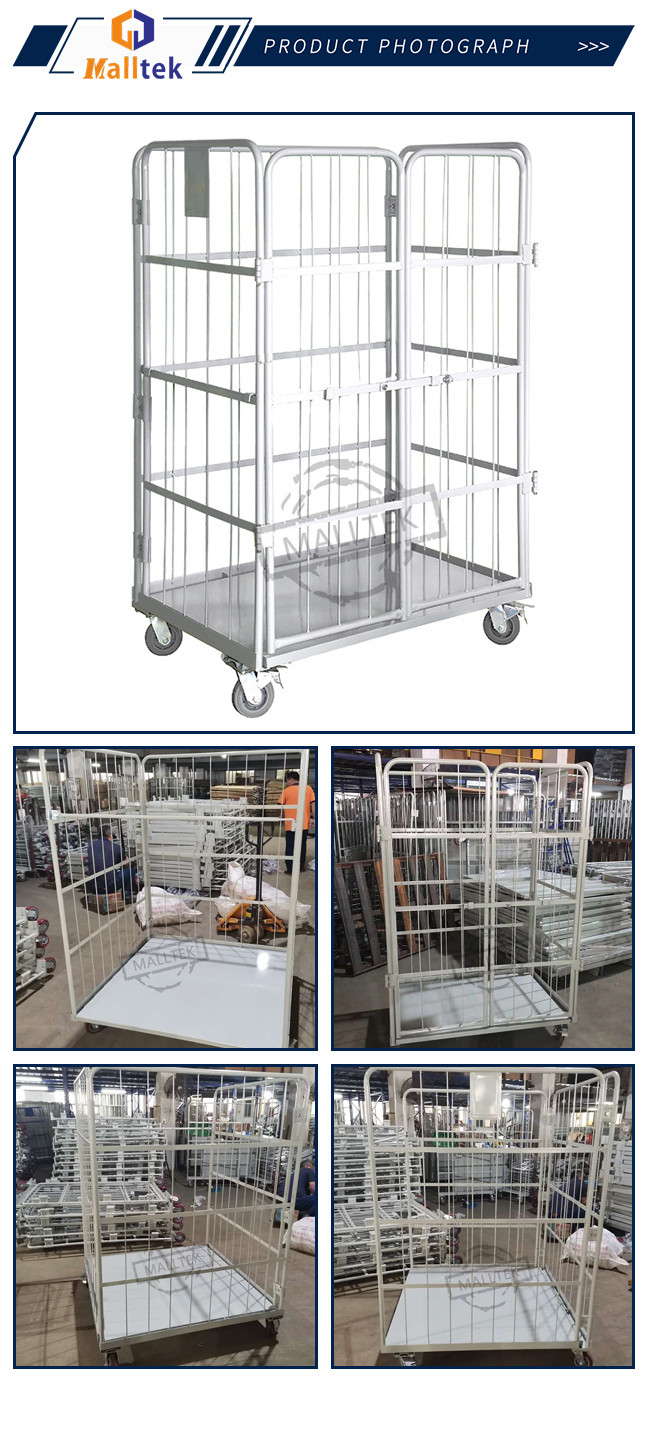 Powder Coated Finish Logistics Trolley Transport Foldable Rolling Cage Storage