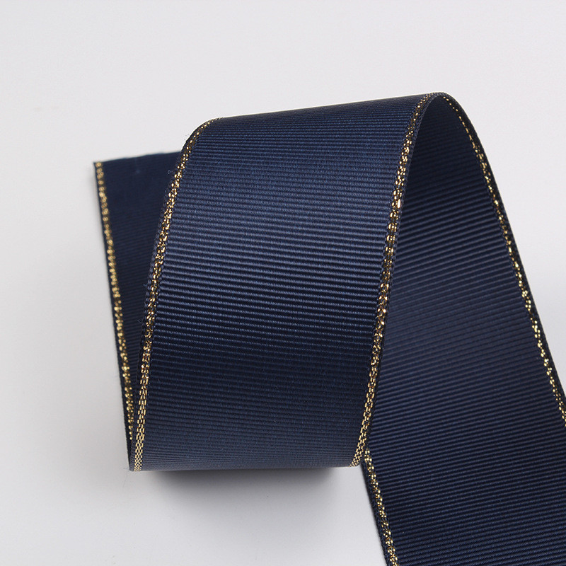 2.5cm Polyester Gold Edge Double Face Grosgrain Ribbon for Christmas Tree and Bag Handles