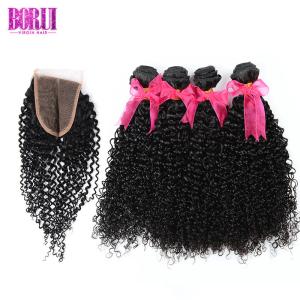 China Unprocessed Malaysian Human Hair Kinky Curly 3/4 Bundles With Lace Closure factory