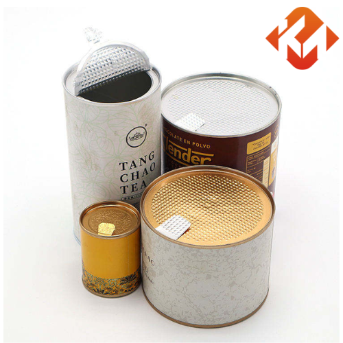 Custom Size Food Grade Paper Cardboard Tube Cans Easy Peel Off Foil Lid For Sugar Chocolate Bread Storage