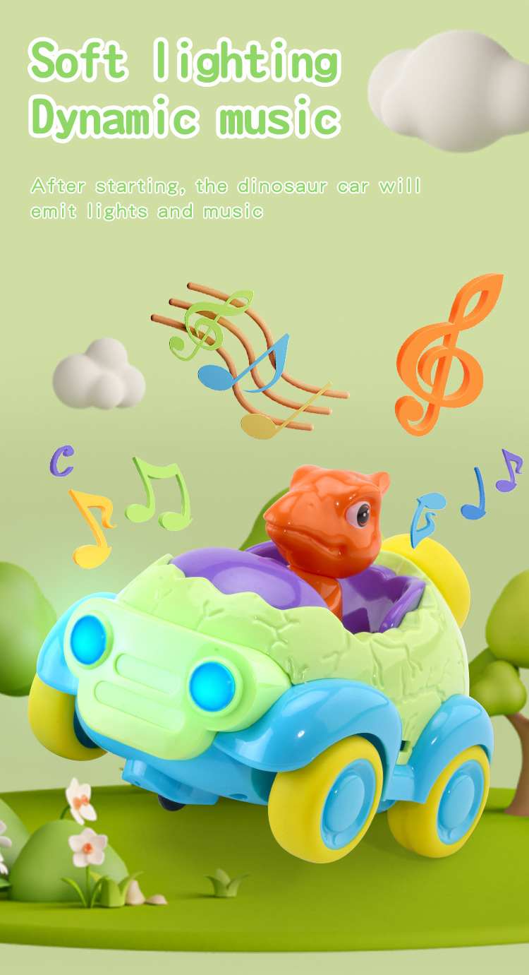 Remote Control Cartoon Dinosaur Toy Car with Full Lighting and Music Children's Edition