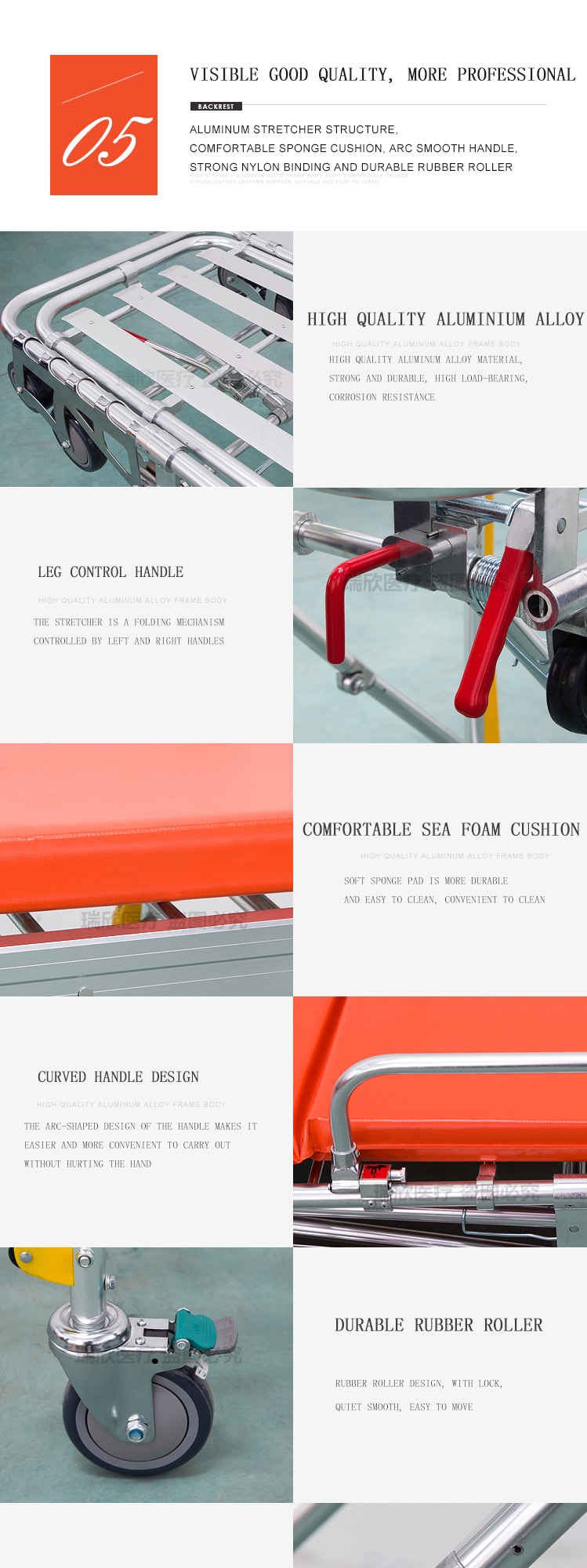 Mobile Ambulance Collapsible Stretcher Ems Gurney OEM Ambulance Trolley