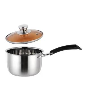 China 16cm,18cm Wholesale stainless steel noodle cooking pot with compound bottom single handle milk pot with bakelite ear factory