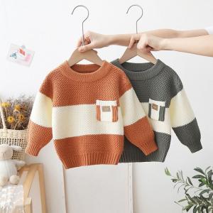 China Winter Children Warm Wear Top with chest pocket Custom Design Chunky Knit Clothes Toddler Baby Sweater Baby boy clothes factory
