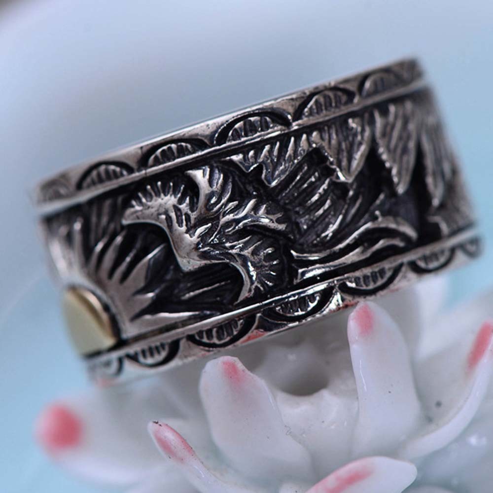 Mens 925 Sterling Silver Band Ring Antique Engraving Silver Ring (054020)
