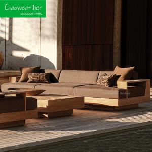 China Modern Waterproof Latest Design Outdoor Courtyard Teak Wood Garden Sofa Set for Patio Leisure factory