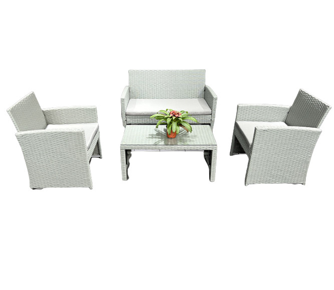 White Rattan Superior Garden Patio Set 4pc Wide Armrest Sofa Set Chair Table Set