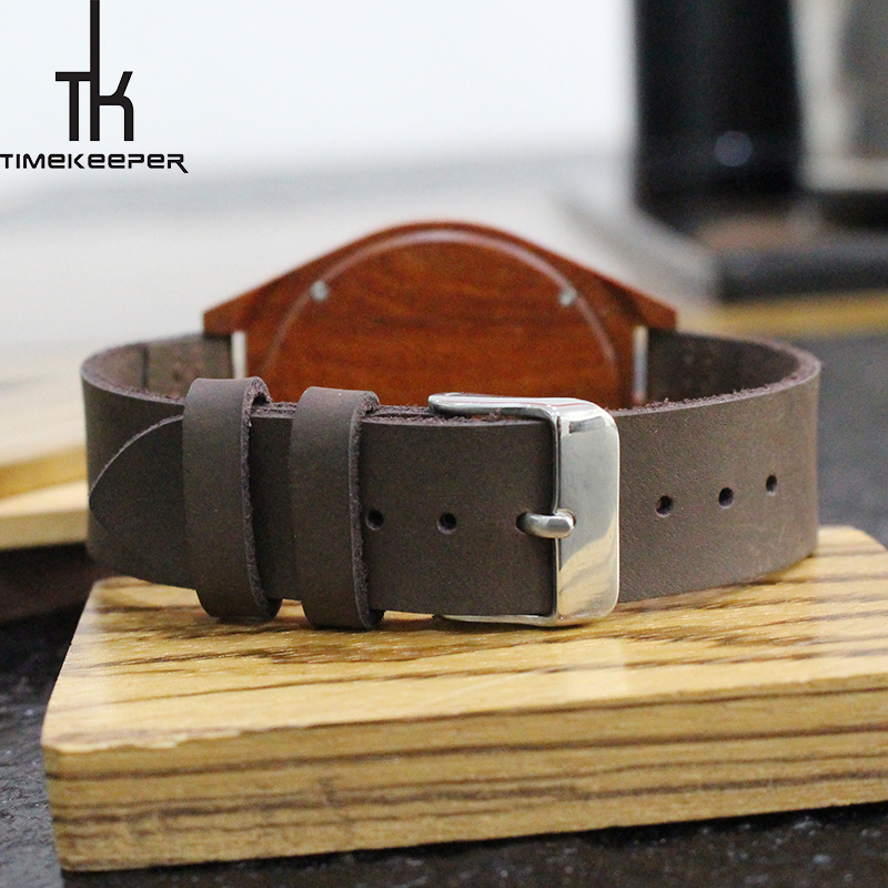 Sandalwood Wooden Mens Brown Leather Watch Japan Quartz Movement
