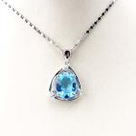 Sterling Silver Oval Blue Topaz Cubic Zirconia Pendant Necklace (P30)