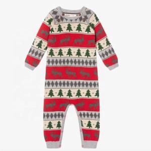 China Wholesale Christmas 100% Cotton With Button Full Sleeve Baby Sweater Overall Rompers factory