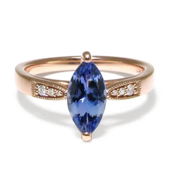 Wholesale 925 Sterling Silver Jewelry Rose Gold Plated Marquise Cut Tanzanite