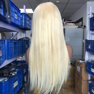 China OEM 613 Cuticle Aligned Virgin Hair Vendors Blonde Lace Closure Wig 30 inch factory
