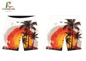 China Polyester Spandex Board Shorts Sunset Palm Trees , White Men'S Physique Shorts factory