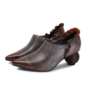 China S345 New Pointed Fashion All-Match High Heels Handmade Ethnic Style Retro Leather Women'S Shoes Manufacturers factory