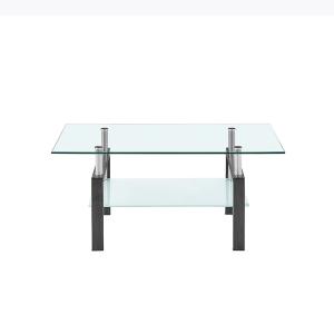 China Rectangular Custom Glass Top Coffee Table Durable Tempered Glass Side Table with shelves factory