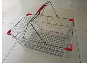 China Double Handle Wire Mesh Cosmetic Shopping Hand Baskets / Stacking Chrome Silver Basket factory