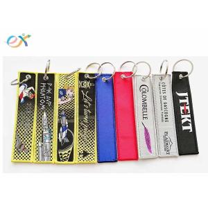 Personalized Woven Keychain With Logo , Custom Fabric Keychains Rectangle Shape