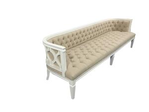 China Wholesale Event wedding beige linen fabric sofa tufted upholstery velvet fabric wooden 3-seeater sofa factory