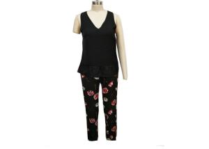 China Matt Satin Silky Feeling Ladies Loungewear Sets Vest And Long Pants Colorful Flower Print factory