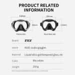 Tempered Glass Silicone Snorkeling Goggles Diving Mask Wide View For Underwater