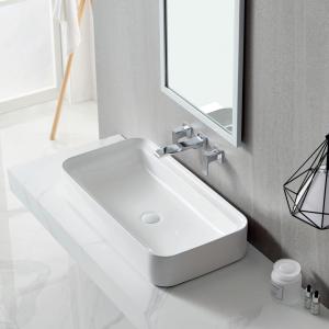 China ALLWELL Modern Rectangular Ceramic Wash Basin Bowl Large Size Bathroom Sink Vanity Top Easy Mount Contemporary Cabinet on sale